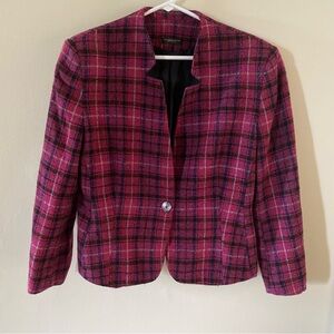 Vintage Bowdon Women's Size 14 Wool Polyester Blend Blazer Pink Black One Button
